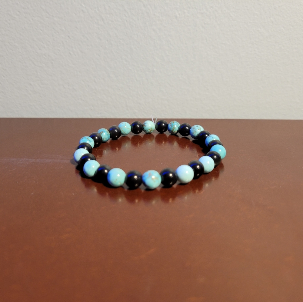 Turquoise+Obsidian Beaded Elastic Bracelet | Gradient Arts